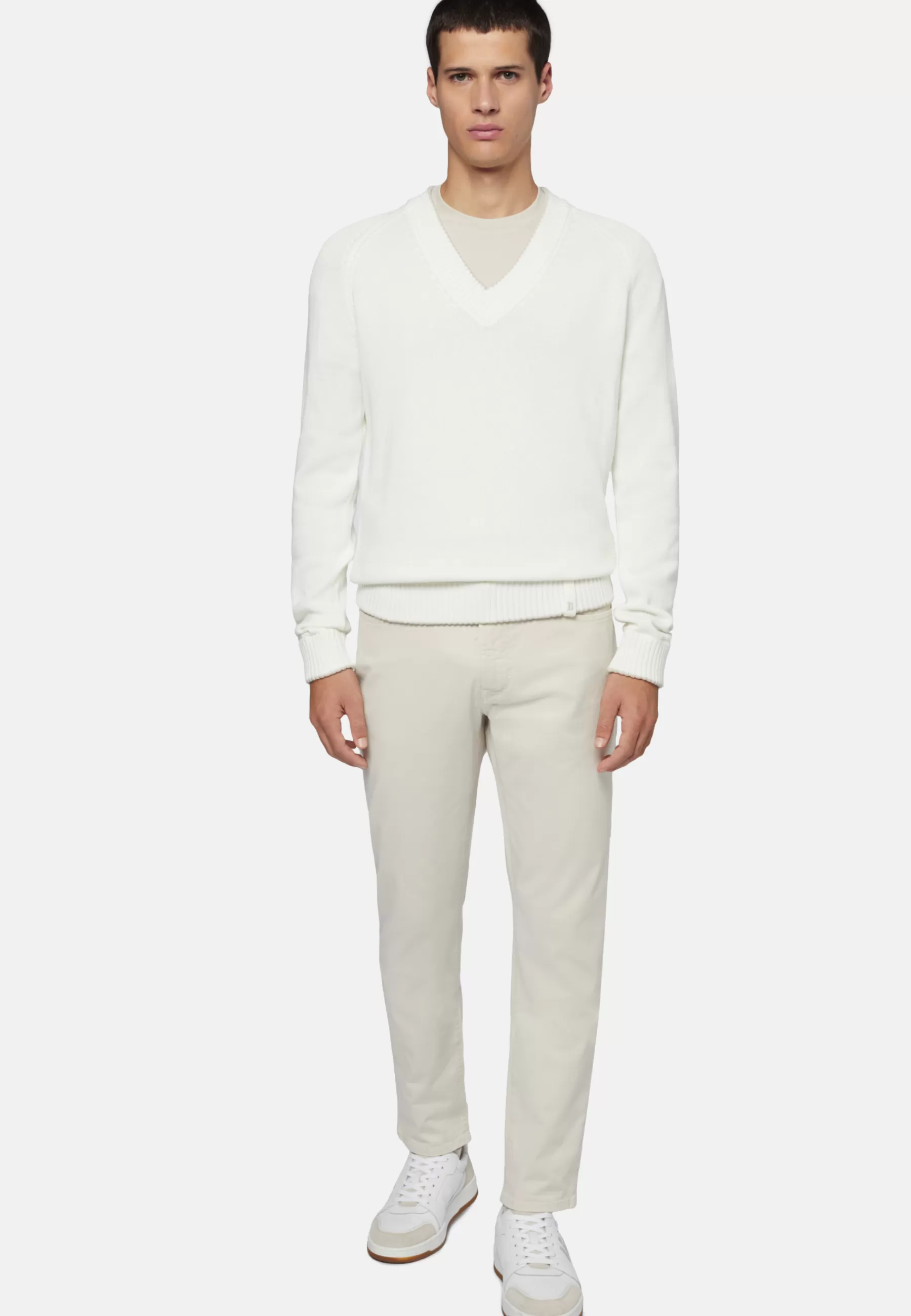 Knitwear^Boggi Milano V Neck Jumper In Organic Cotton White