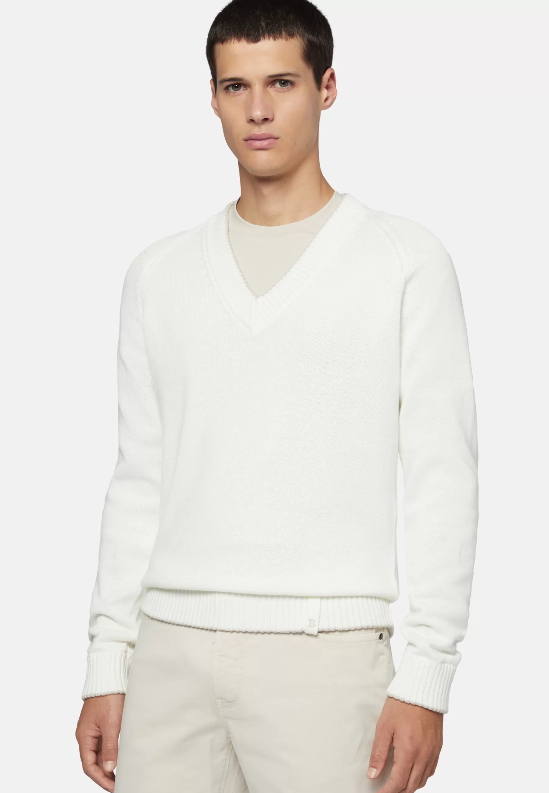 Knitwear^Boggi Milano V Neck Jumper In Organic Cotton White