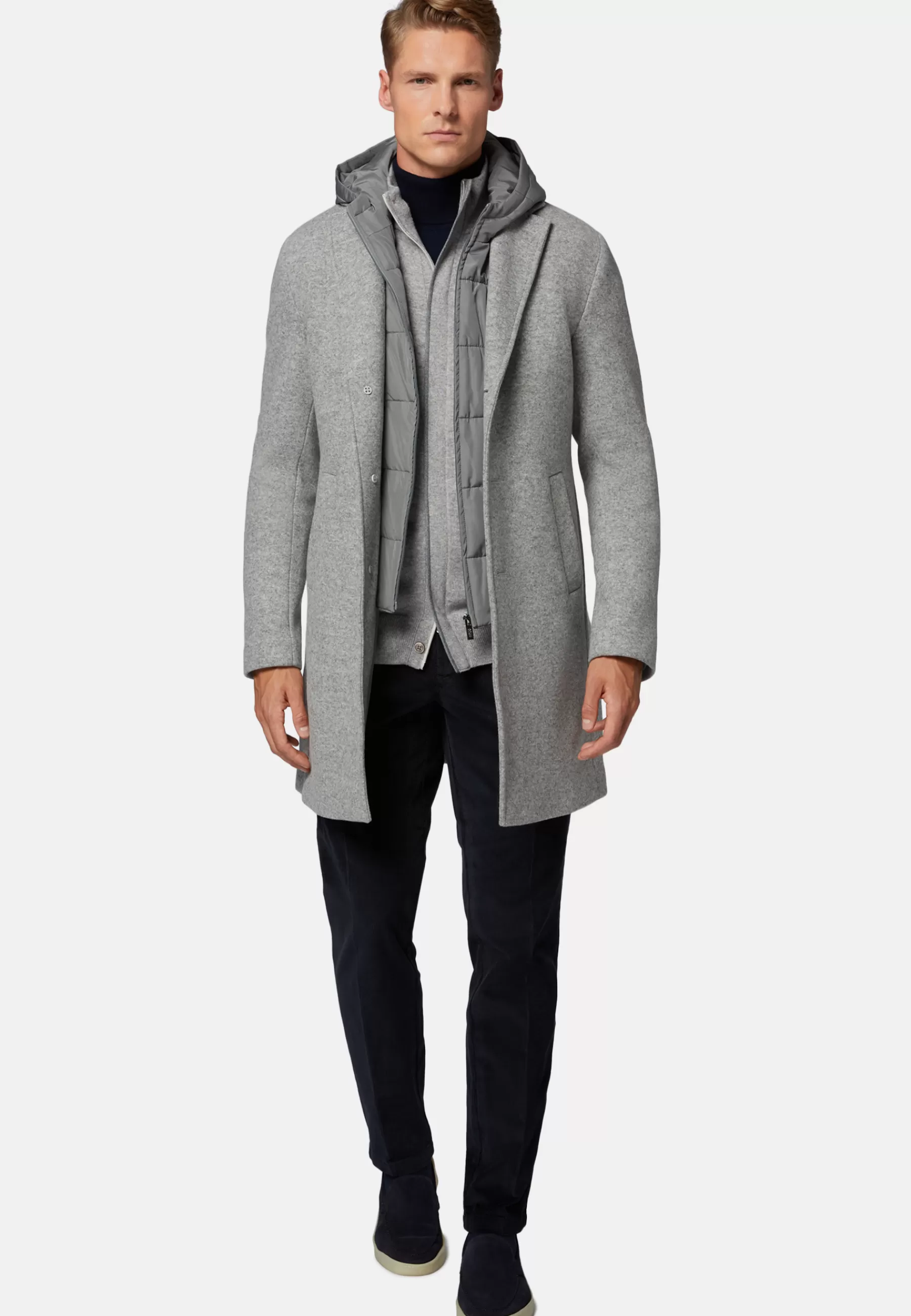 Coats^Boggi Milano Wool Jersey Coat with Gilet Grey