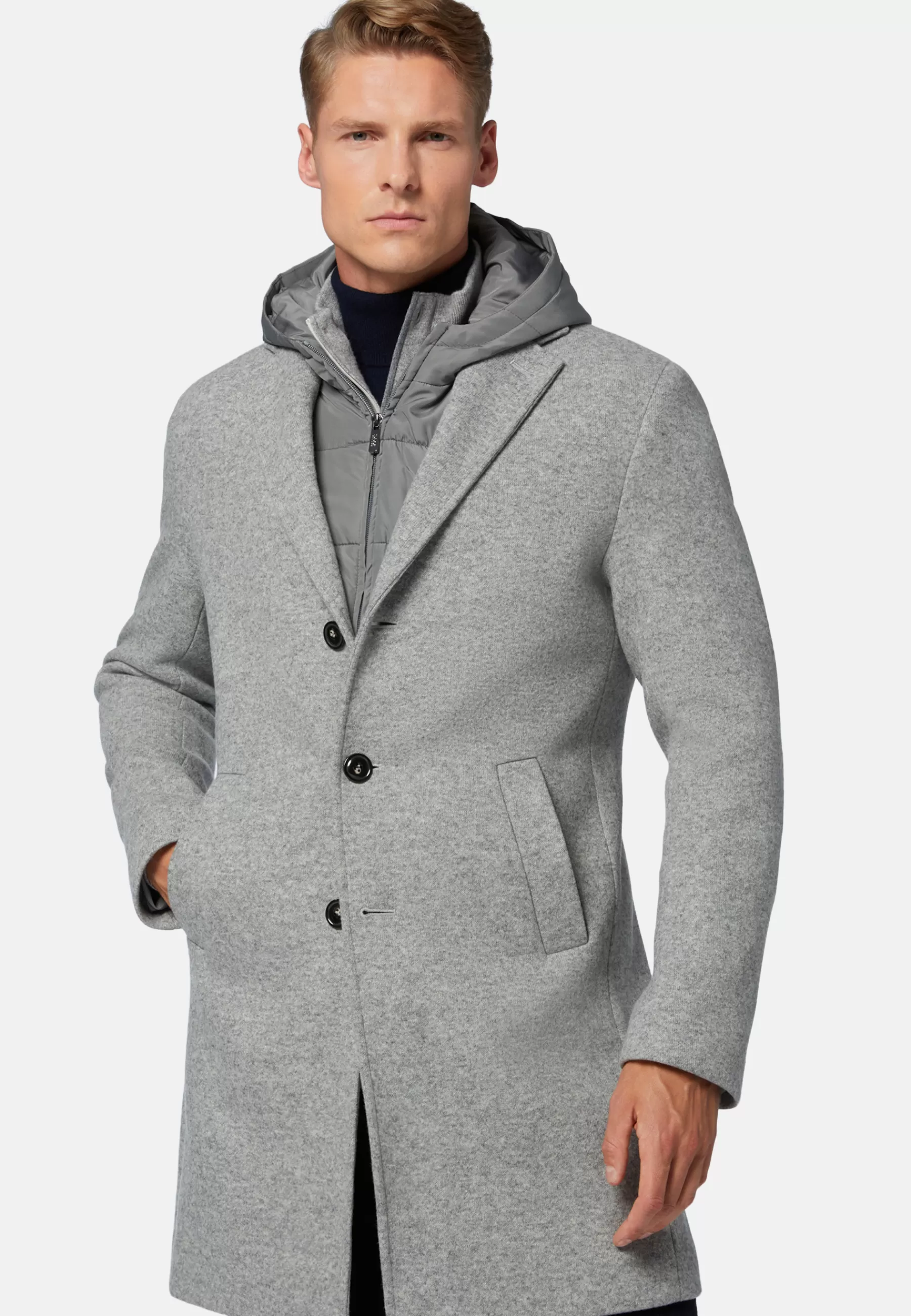 Coats^Boggi Milano Wool Jersey Coat with Gilet Grey