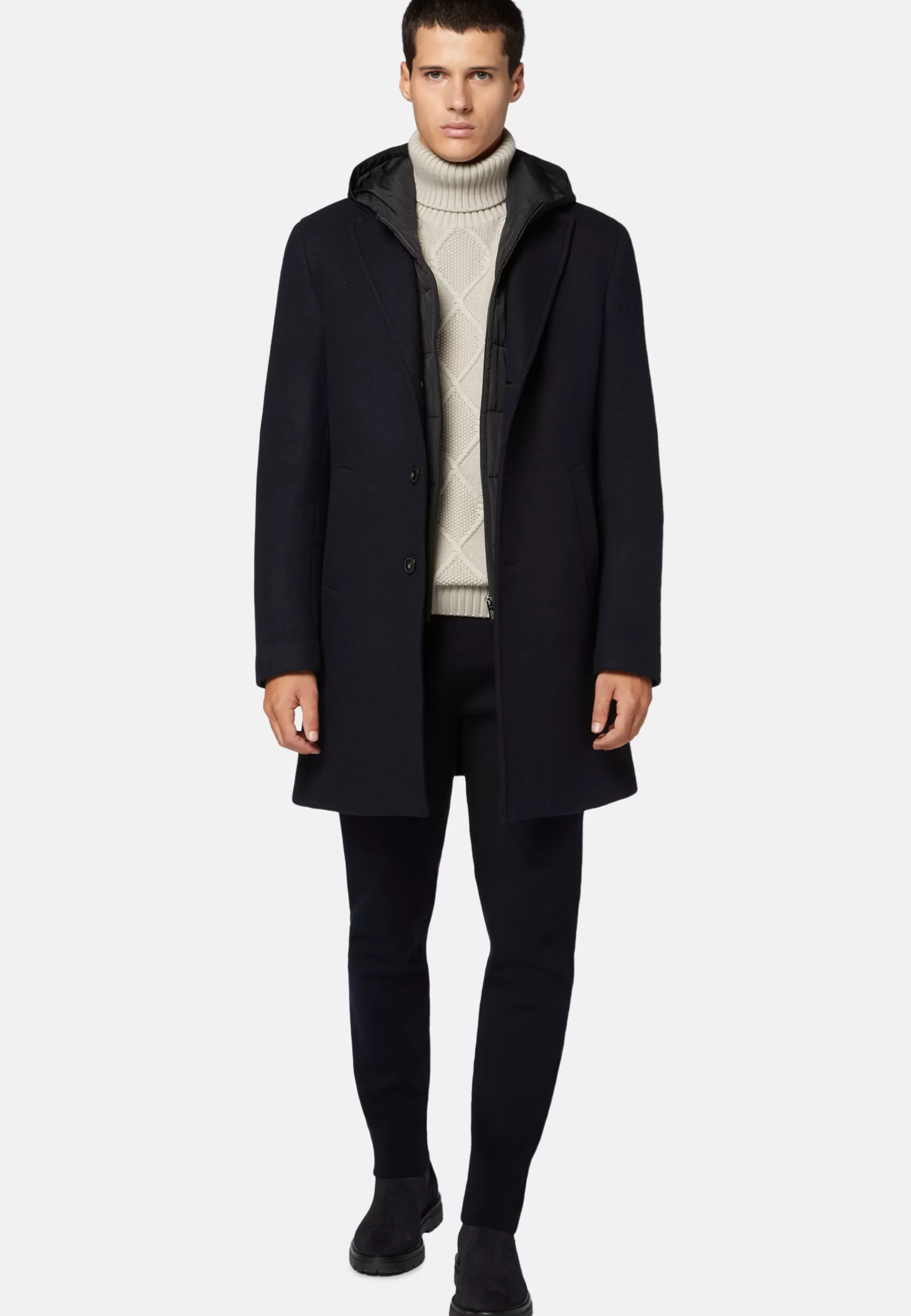 Coats^Boggi Milano Wool Jersey Coat with Gilet Navy blue