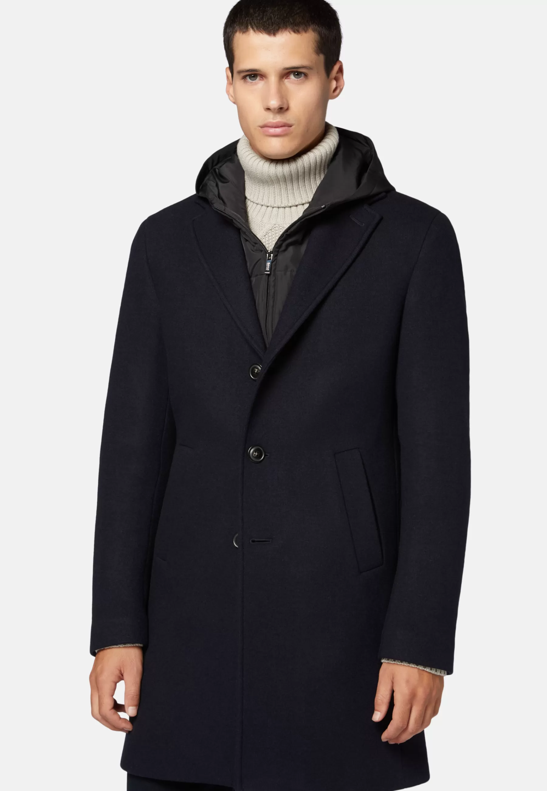 Coats^Boggi Milano Wool Jersey Coat with Gilet Navy blue