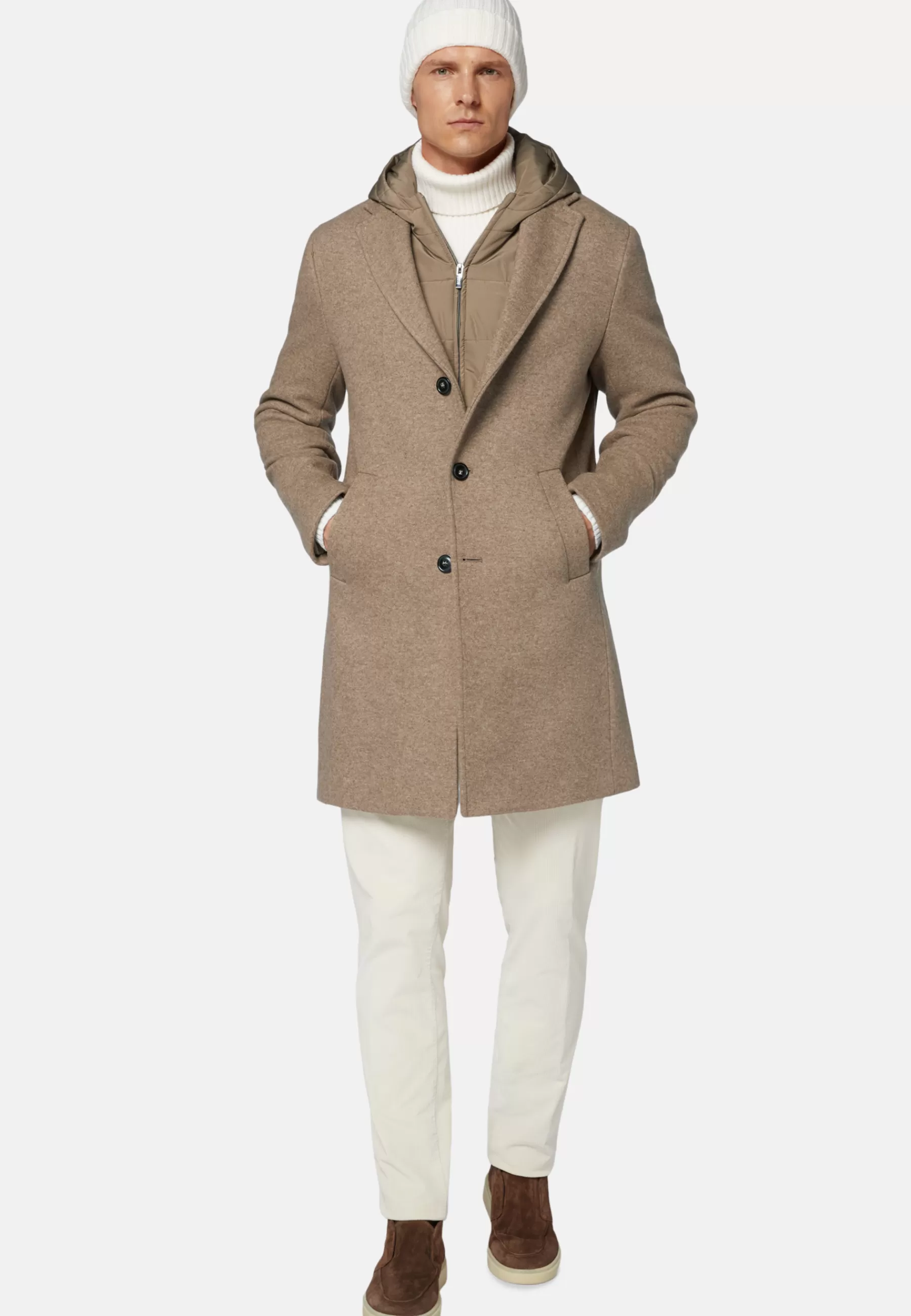 Coats^Boggi Milano Wool Jersey Coat with Gilet TAUPE