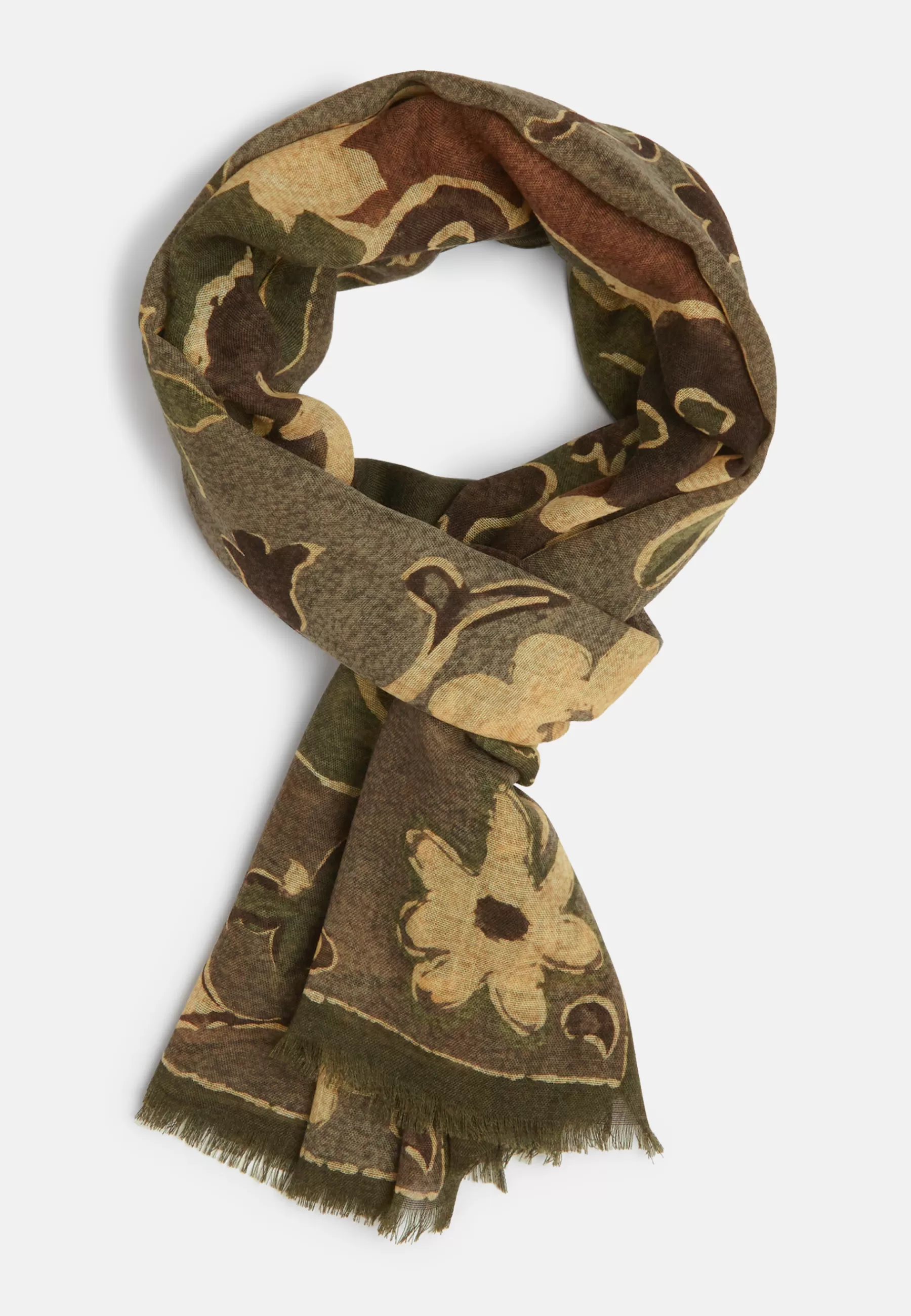 Scarves^Boggi Milano Wool Scarf With Fancy Printed Pattern Military Green