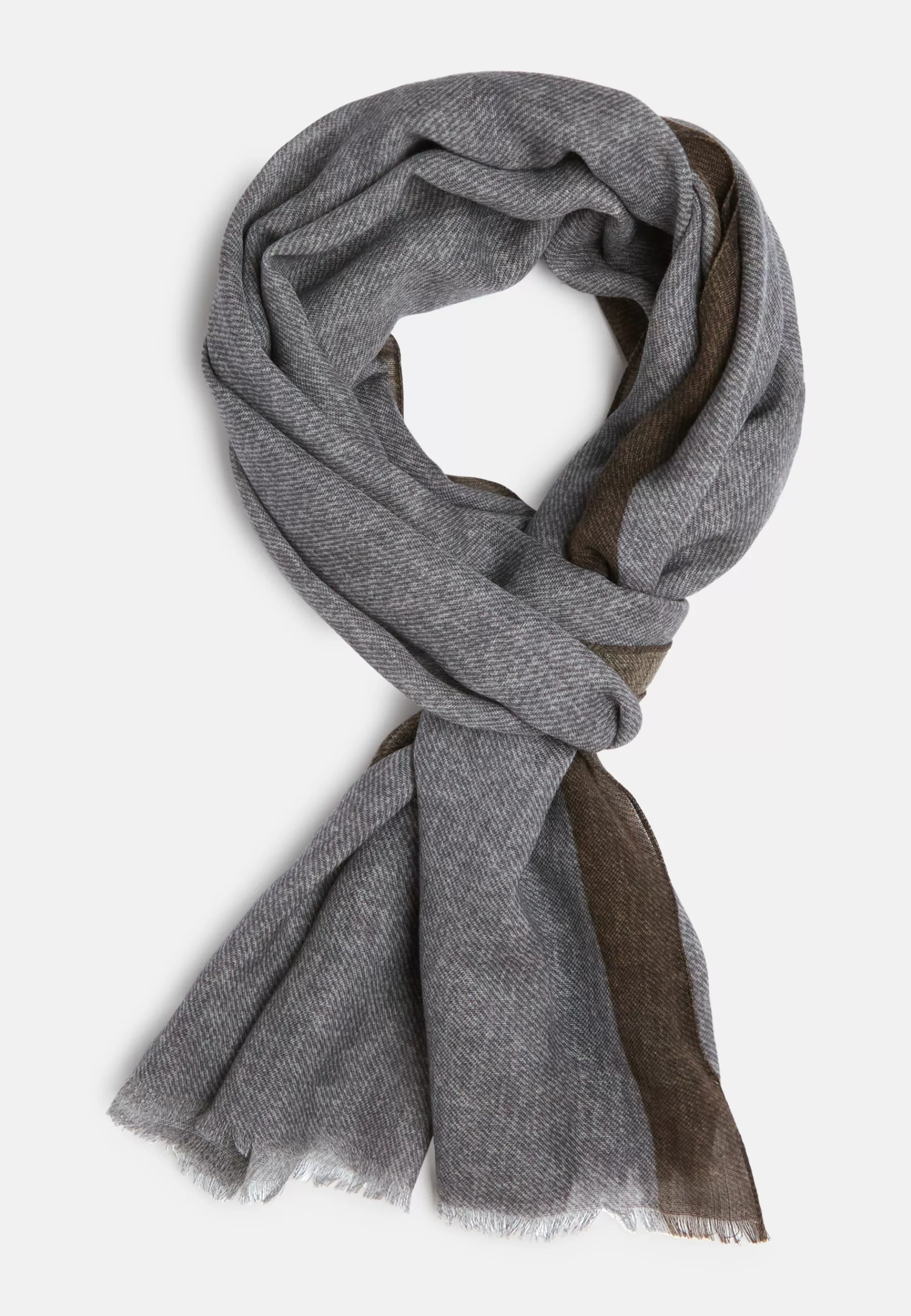 Scarves^Boggi Milano Wool Scarf with Printed Contrasting Patterned Edges Grey